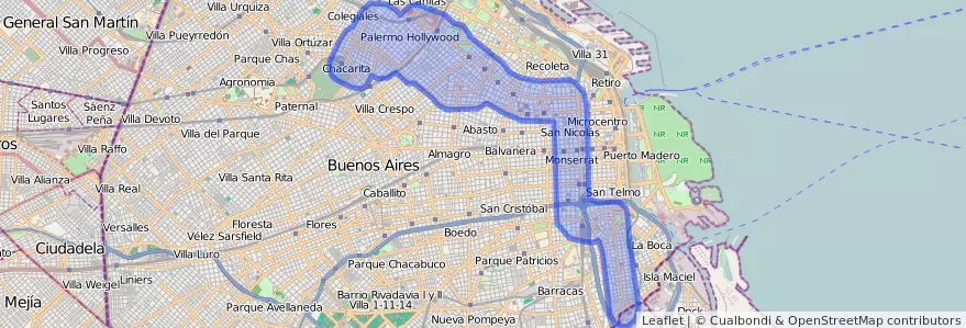 تغطية النقل العام للخط 39 في Ciudad Autónoma de Buenos Aires.