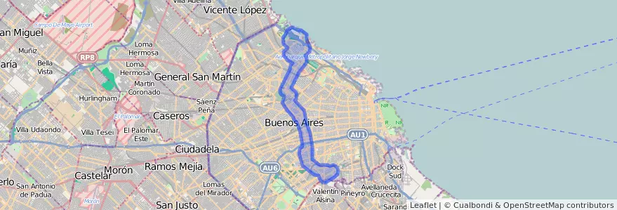 Cobertura de transporte público da linha 42 em Ciudad Autónoma de Buenos Aires.