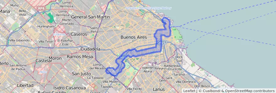 پوشش حمل و نقل عمومی خط 50 در ظرف Ciudad Autónoma de Buenos Aires.