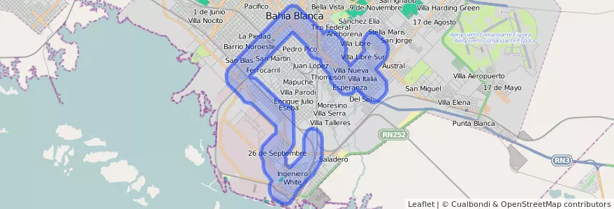 线路的公共交通覆盖 504 在 Partido de Bahía Blanca.