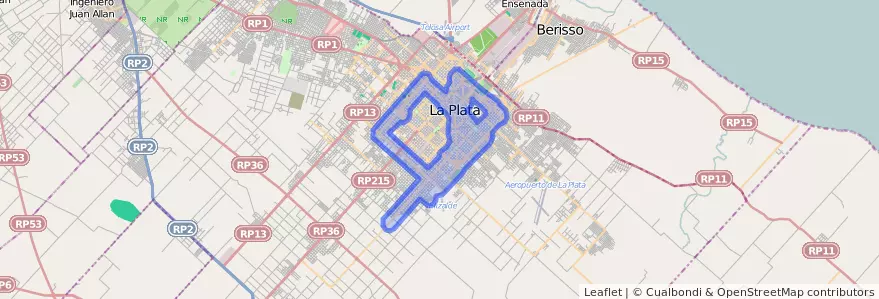 Dekking van het openbaar vervoer van de lijn 506 in Partido de La Plata.