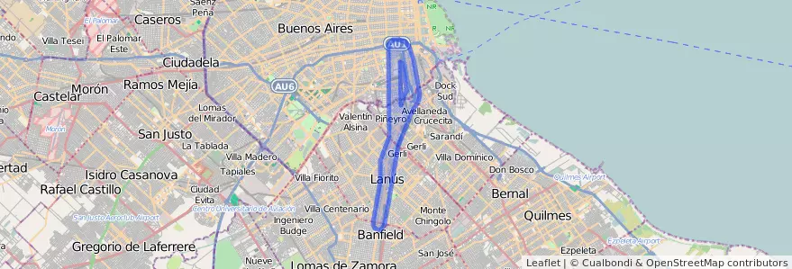 Public transportation coverage of the line 51 in Buenos Aires.