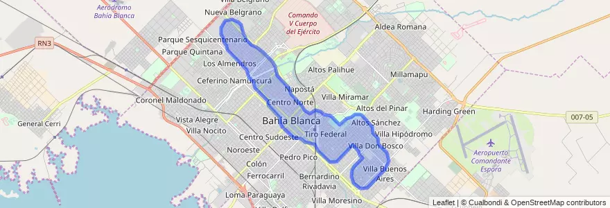 线路的公共交通覆盖 516 在 Bahía Blanca.