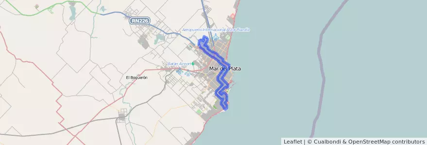 Liputan pengangkutan awam talian 522 dalam Mar del Plata.