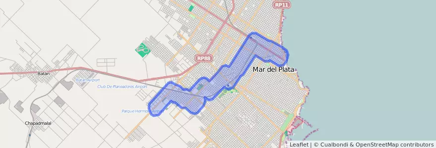 Public transportation coverage of the line 525 in Mar del Plata.