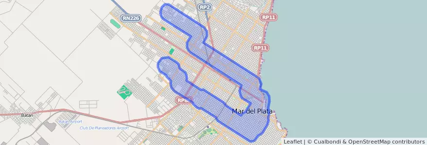线路的公共交通覆盖 531 在 Mar del Plata.