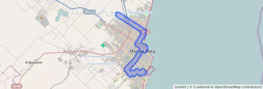 线路的公共交通覆盖 551 在 Mar del Plata.