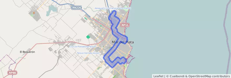 Liputan pengangkutan awam talian 552 dalam Mar del Plata.