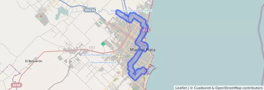 线路的公共交通覆盖 553 在 Mar del Plata.