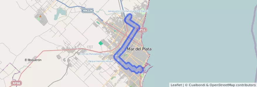 Public transportation coverage of the line 554 in Mar del Plata.