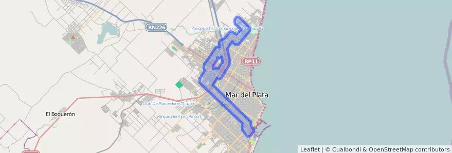 Cobertura de transporte público da linha 563 em Mar del Plata.