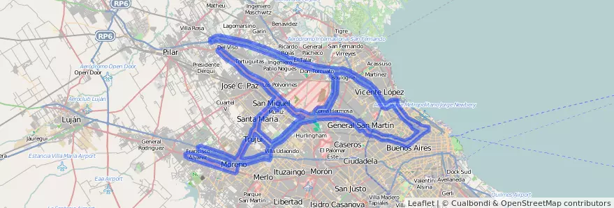 线路的公共交通覆盖 57 在 布宜诺斯艾利斯省.