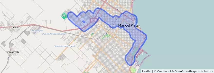 Public transportation coverage of the line 571 in Mar del Plata.