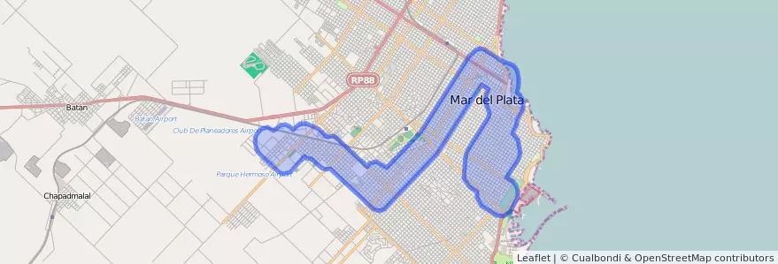 Liputan pengangkutan awam talian 591 dalam Mar del Plata.