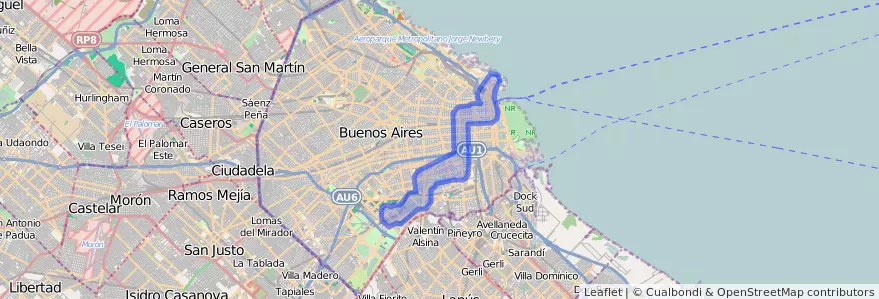 Public transportation coverage of the line 6 in Autonomous City of Buenos Aires.