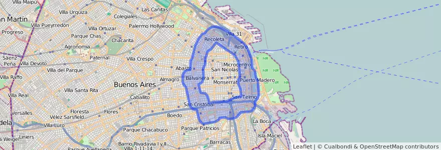 Public transportation coverage of the line 61 in Autonomous City of Buenos Aires.
