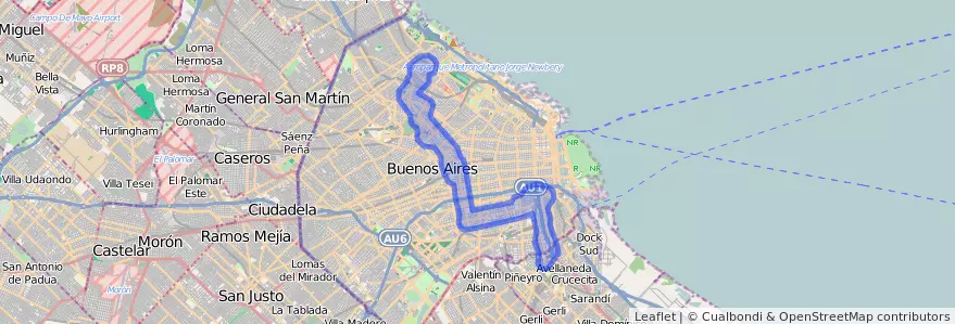 Cobertura de transporte público da linha 65 em Ciudad Autónoma de Buenos Aires.