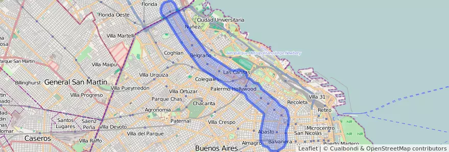Public transportation coverage of the line 68 in Autonomous City of Buenos Aires.