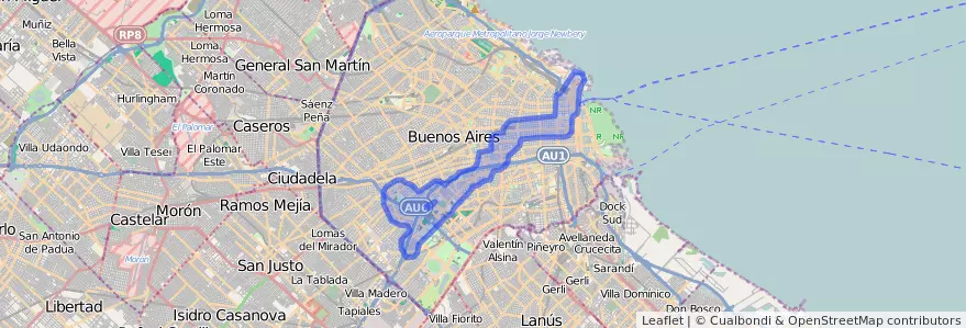 Public transportation coverage of the line 7 in Autonomous City of Buenos Aires.