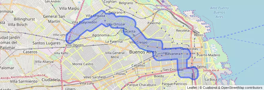 Couverture de la ligne 90 dans Ciudad Autónoma de Buenos Aires.