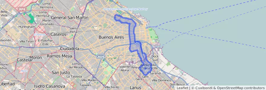 Public transportation coverage of the line 95 in Argentina.