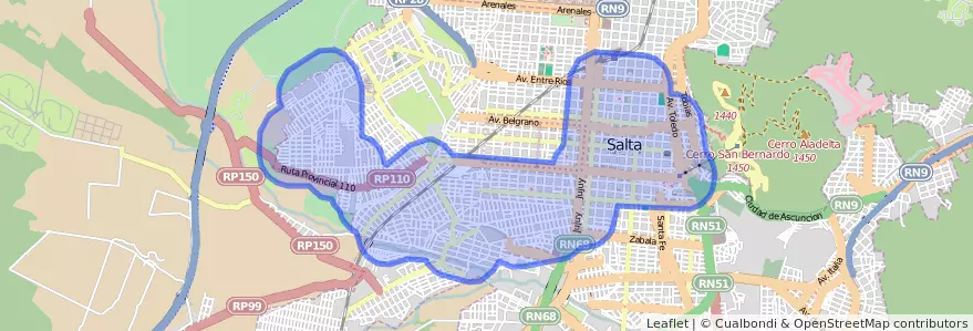 Общественный транспорт покрытия линии Corredor 4 в Salta.