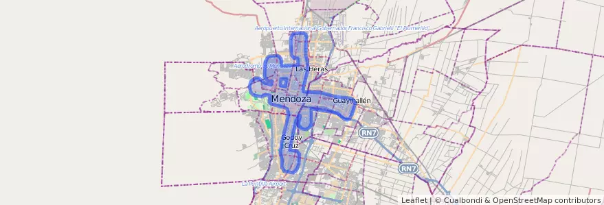 Cobertura de transporte público de la línea G12 en Mendoza.