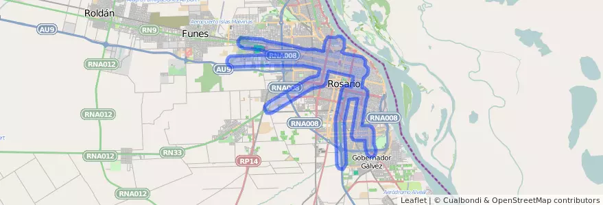 Liputan pengangkutan awam talian M dalam Rosario.