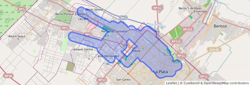 Cobertura de transporte público da linha Norte em Partido de La Plata.