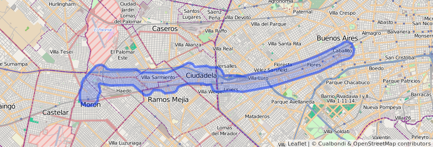 Cobertura de transporte público de la línea 1 en Argentina.