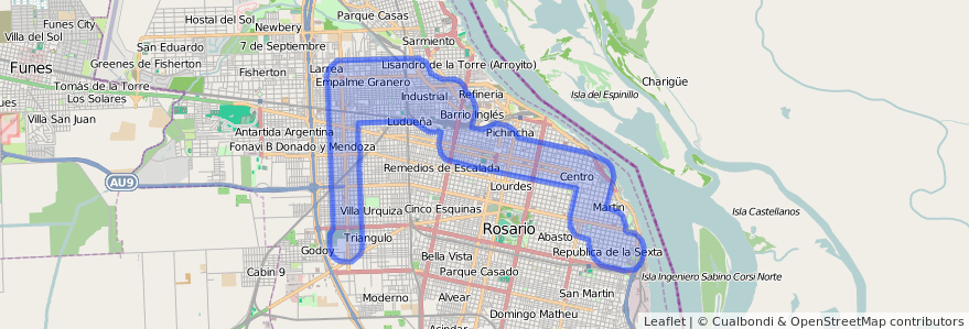 Cobertura de transporte público de la línea 101 en Rosario.