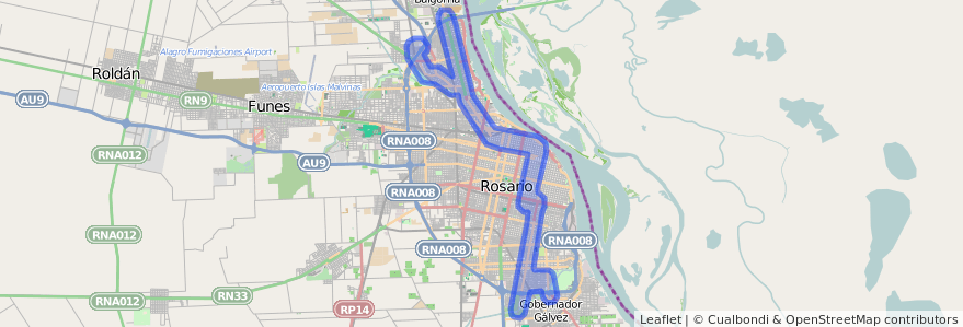 Copertura del trasporto pubblico della linea 103 a Rosario.