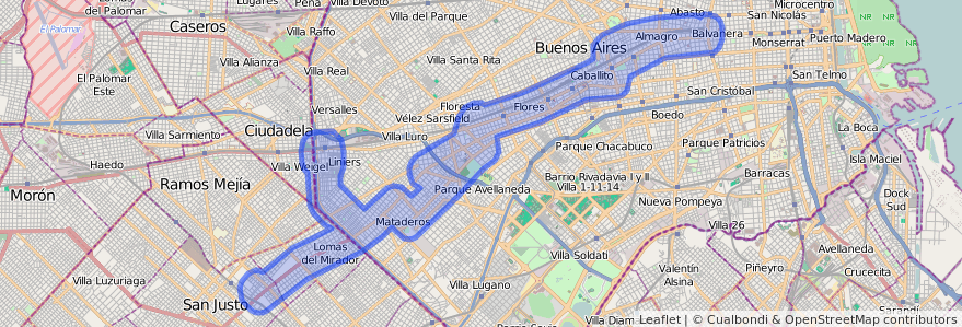 Liputan pengangkutan awam talian 104 dalam Ciudad Autónoma de Buenos Aires.