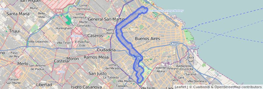 Cobertura de transporte público de la línea 114 en Ciudad Autónoma de Buenos Aires.