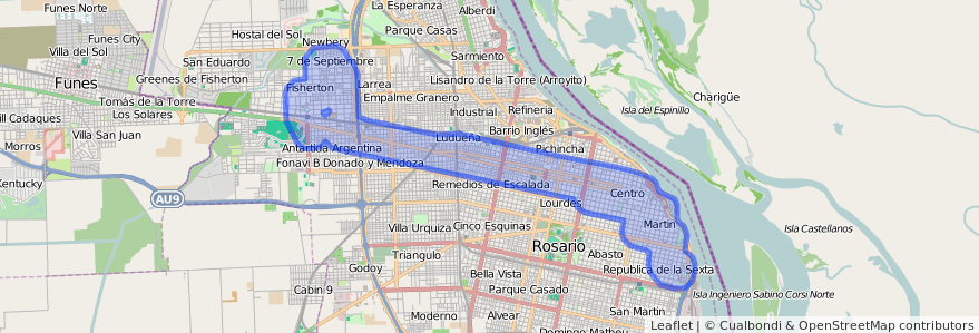 Cobertura de transporte público de la línea 115 en Rosario.