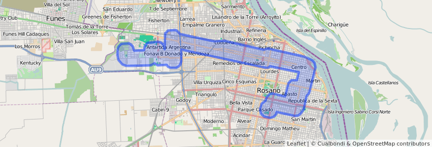 Cobertura de transporte público de la línea 116 en Rosario.