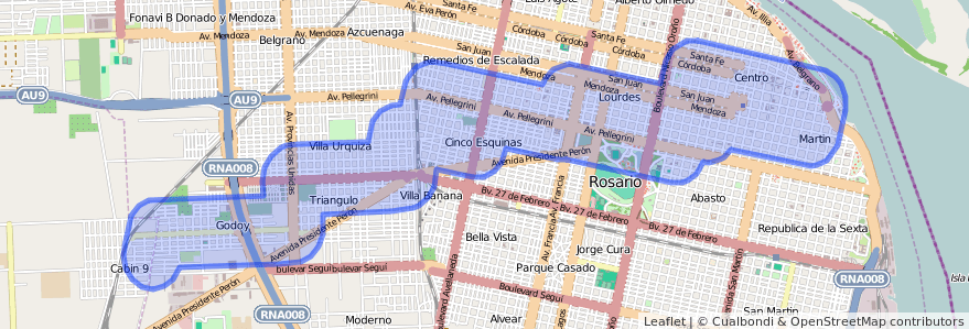 Cobertura de transporte público de la línea 123 en Rosario.