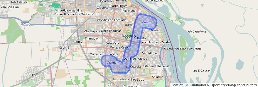 Cobertura de transporte público de la línea 130 en Rosario.