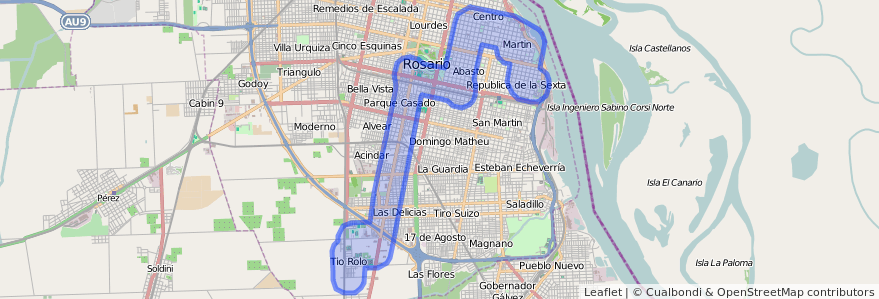 Copertura del trasporto pubblico della linea 132 a Rosario.