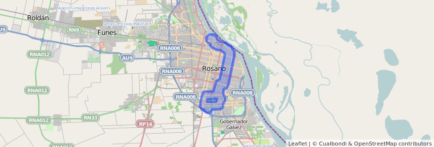 Liputan pengangkutan awam talian 134 dalam Rosario.