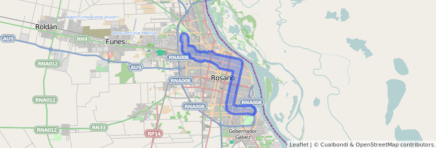 Copertura del trasporto pubblico della linea 141 a Rosario.