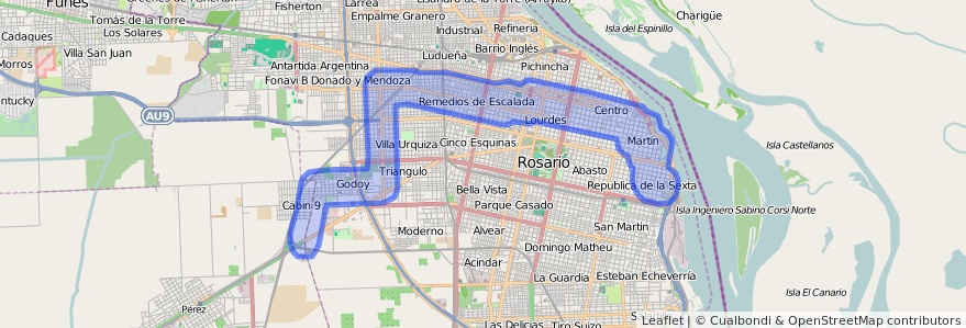 Cobertura de transporte público de la línea 145 en Rosario.