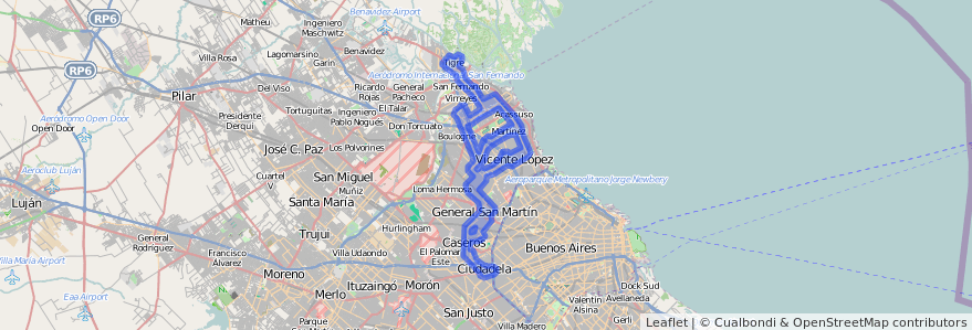 线路的公共交通覆盖 343 在 布宜诺斯艾利斯省.