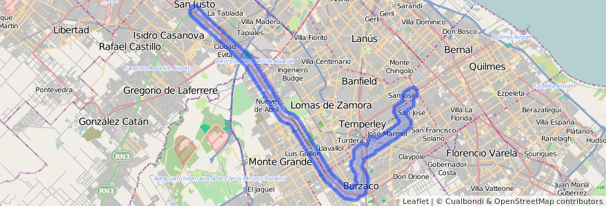 Public transportation coverage of the line 406 in Buenos Aires.