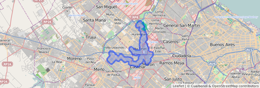 Cobertura de transporte público de la línea 443 en Buenos Aires.