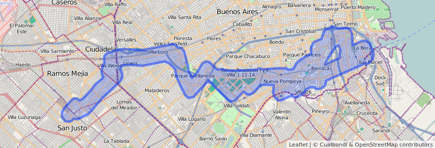 Public transportation coverage of the line 46 in Autonomous City of Buenos Aires.