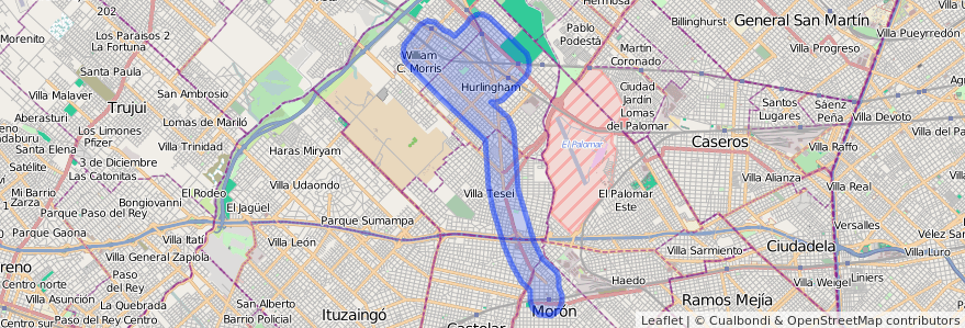 Cobertura de transporte público de la línea 463 en Partido de Hurlingham.