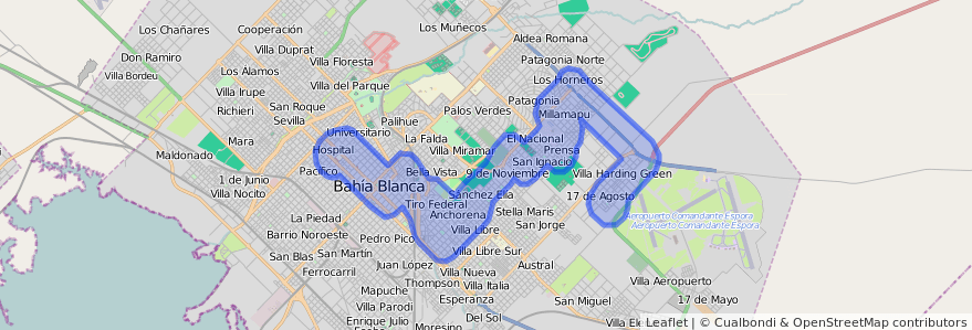 Cobertura de transporte público de la línea 507 en Bahía Blanca.