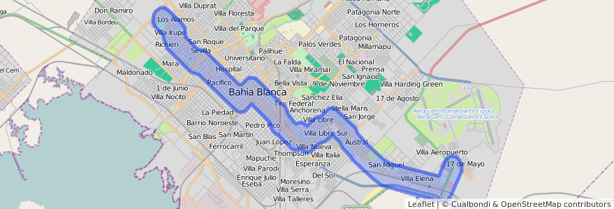 Cobertura de transporte público de la línea 517 en Partido de Bahía Blanca.