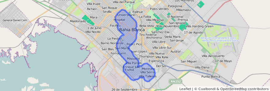 Copertura del trasporto pubblico della linea 518 a Bahía Blanca.